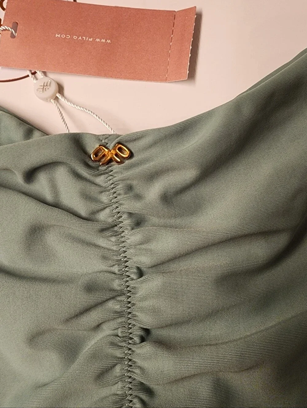 PQ Swim Teeny High Cut Full Ruched Bikini Bottoms In Sage Green Size Small